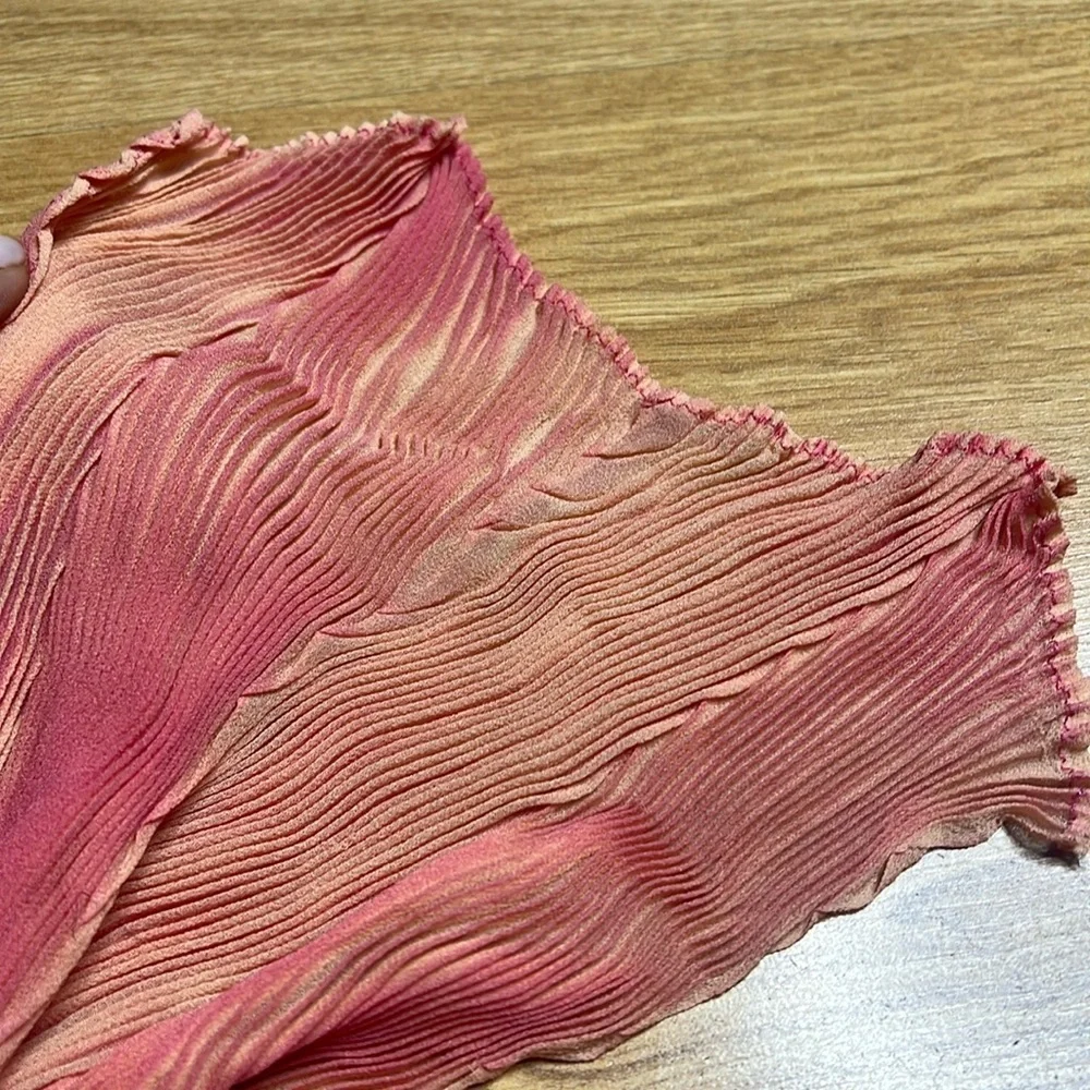Plisse Peach Pink Cream Scrunch Silk 60” Wrap Around Scarf
